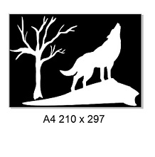 Wolf & tree . 2 Piece stencil & mask. A4 sold individually